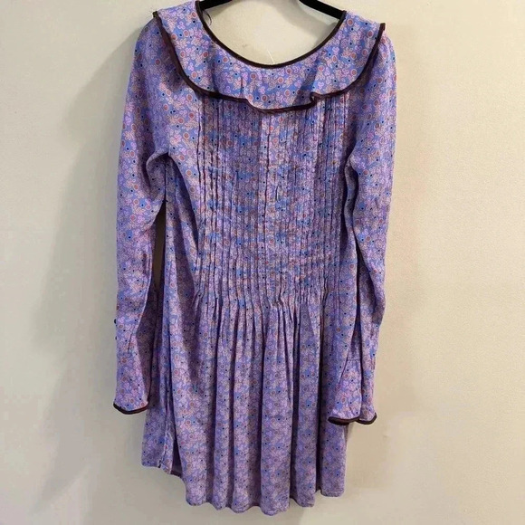 Free People Blossom Baby Mini Dress Floral Printed Ruffle Button Bell sleeve XS - Picture 5 of 9